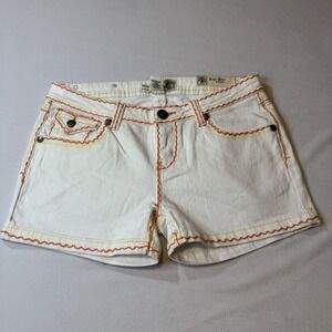 Raw Blue Shorts Womens 9/10 White Denim Embroidery Cross Royalty Wings Retro Y2K